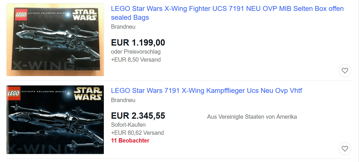 Lego X-Wing (7191) Preis auf eBay