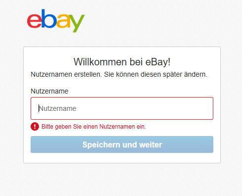 Gewerbliches eBay Konto erstellen: Nutzername wählen